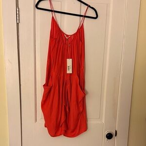 Orange Sleeveless Dress with Pockets